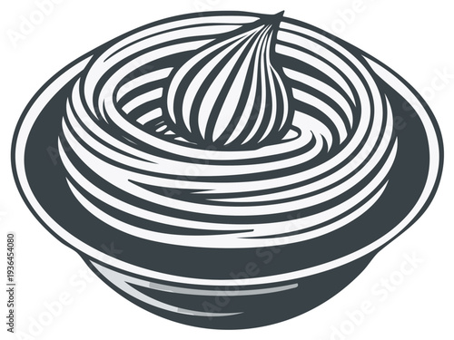 Stylized Whipped Cream Bowl Dessert Delight Simple Black and White Illustration
