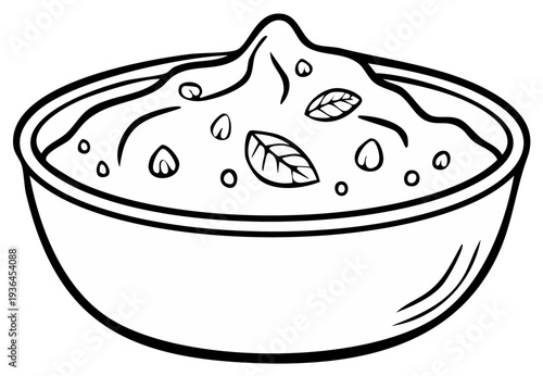 Hand drawn illustration of a bowl of creamy dip with herbs and spices