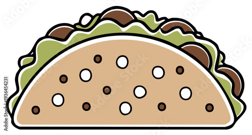 Colorful Stylized Taco Illustration with Savory Filling and Fresh Lettuce