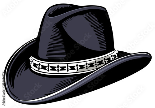 Stylish Black Cowboy Hat with Detailed Band Classic Western Headwear