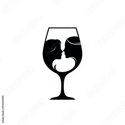 Romantic Couple Silhouette in Wine Glass Love Illustration