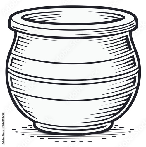 Illustration of a decorative earthenware pot, isolated and vintage style.