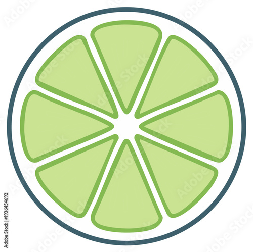 Refreshing cut lime citrus fruit slice with bright green segments and rind design