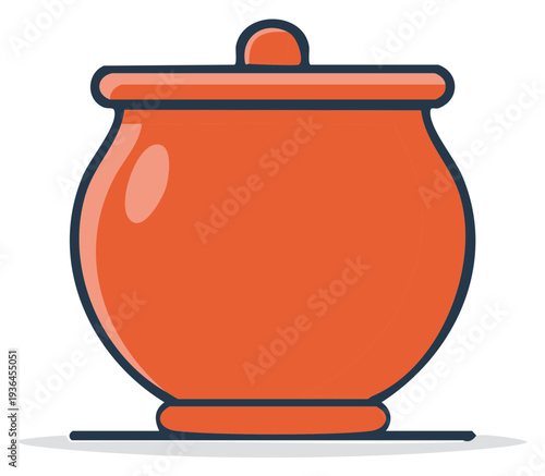 Orange ceramic pot with lid illustration, rustic terracotta cooking pot earthenware
