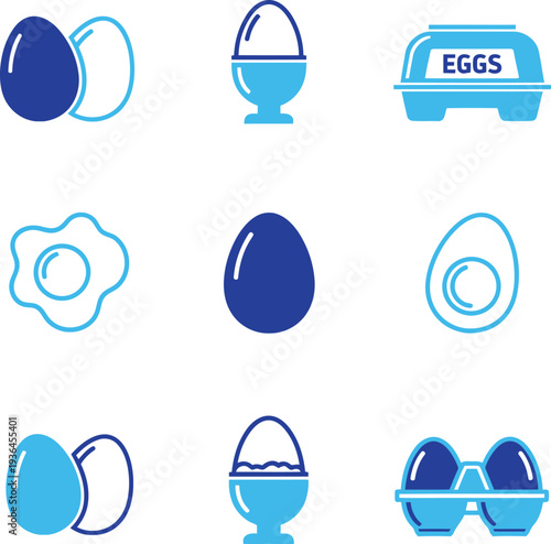 Blue egg and symbols on white background eggs