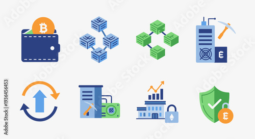Digital Icons Representing Cryptocurrency and Finance.