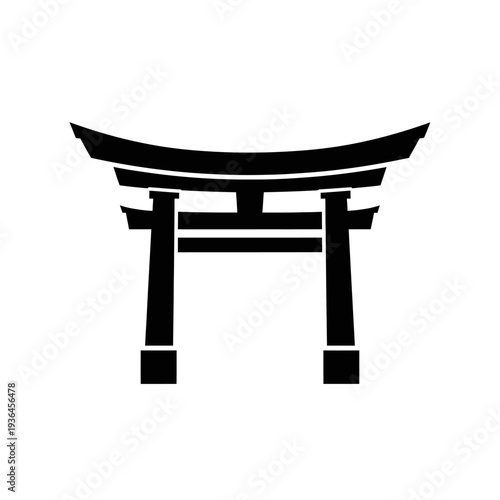 Black Torii Gate Icon Silhouette, Traditional Japanese Shrine Entrance Archway