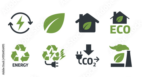 Eco Friendly Green Energy Icons Set.