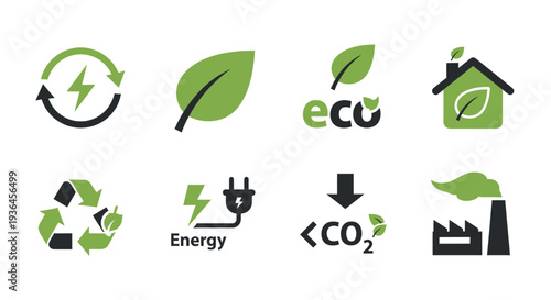 Eco Friendly Icons Representing Sustainability and Green Energy.