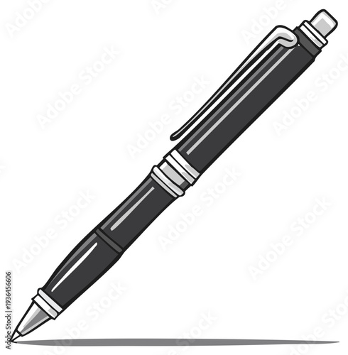 Illustration of a black ballpoint pen, isolated on white background