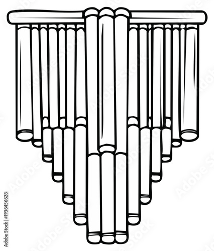 Stylized Drawing of a Musical Instrument with Multiple Pipes Arranged in a Triangle Shape