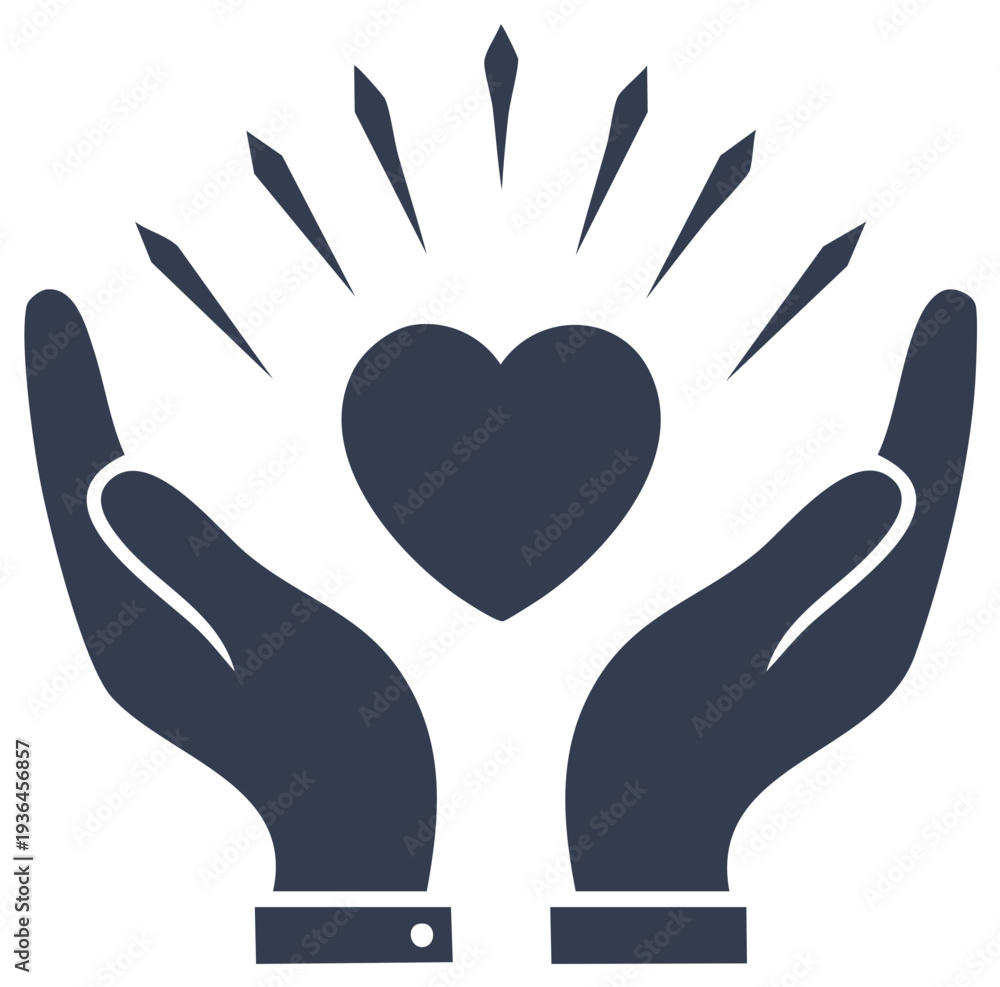 Obraz premium Hands holding a shining heart symbolizing love and care giving