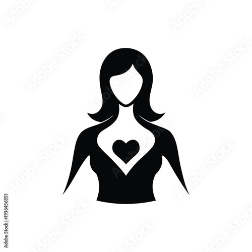 Woman silhouette heart on chest self-love confidence clean minimal vector isolated on white Background