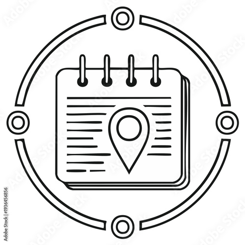 Calendar icon with location pin inside a circle for planning and events