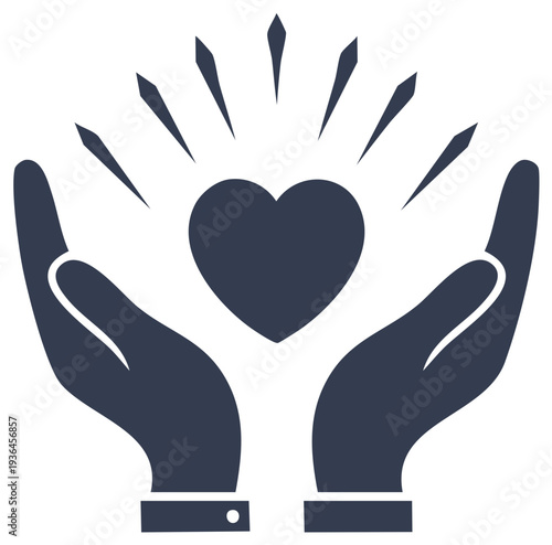Hands holding a shining heart symbolizing love and care giving