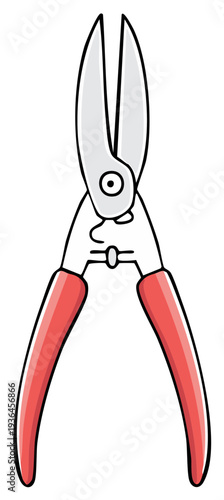 Cartoon Pruning Shears with Red Handles for Gardening and Plant Care