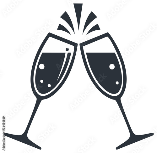 Champagne glasses clinking in a celebratory toast vector icon illustration