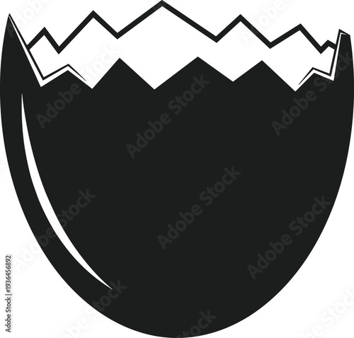 Black silhouette of a broken eggshell with jagged edges cracked