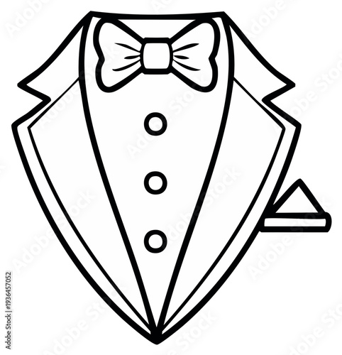 Formal Tuxedo with Bow Tie and Pocket Square Illustration