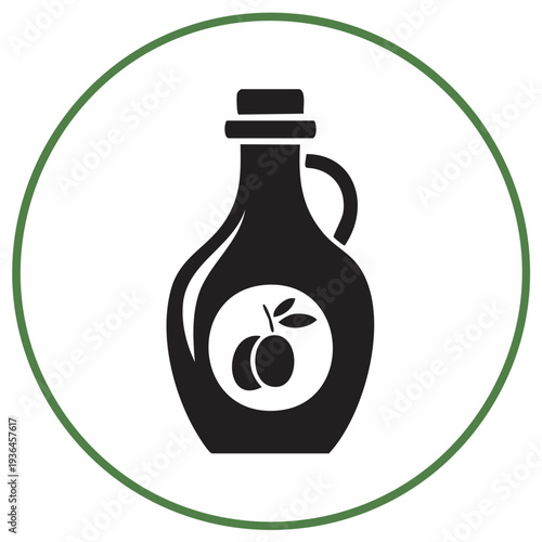 Olive Oil Bottle Silhouette with Plum Illustration Green Border Symbol