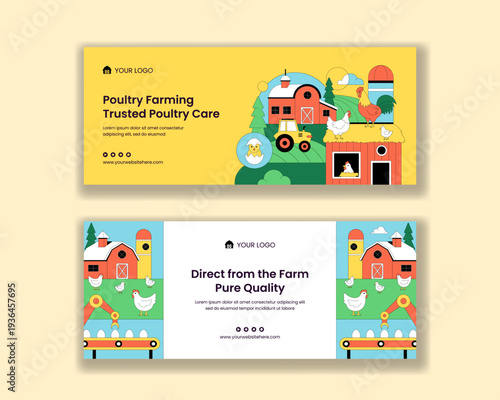 Poultry Farm Flat Cartoon Hand Drawn Banner Template Background Illustration