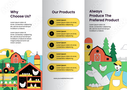 Flat Cartoon Hand Drawn Poultry Farm Brochure Background Illustration Template