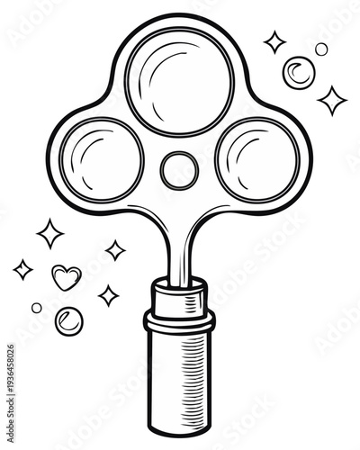 Illustration of a simple bubble wand with bubbles and stars for coloring pages and worksheets