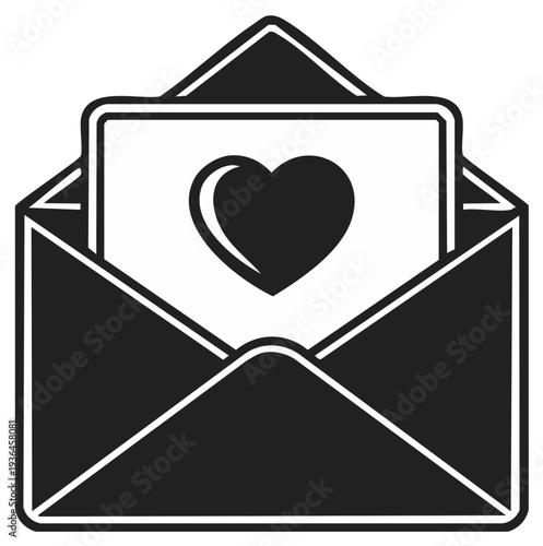 Heartfelt message romantic love in a black and white card in an envelope