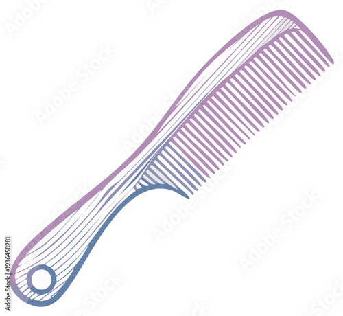 Illustration of a Comb in Purple Gradient Tones for Hair Care or Beauty Applications