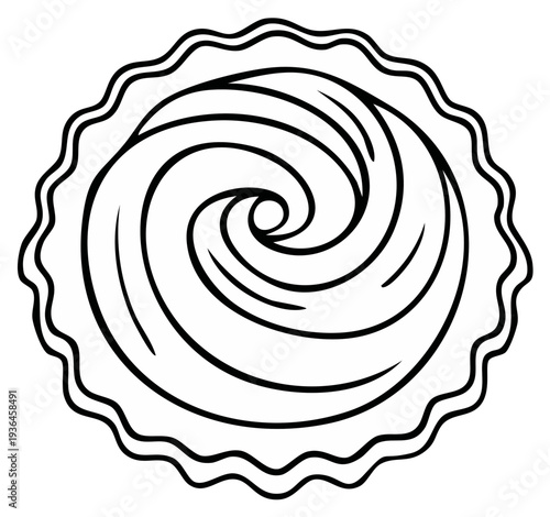 Simple Line Drawing of a Swirled Cream Dessert or Cake Topping