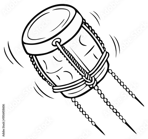 Traditional Rope Drum Percussion Instrument Animated with Swinging Motion