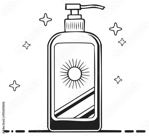 Sunscreen Bottle Illustration with Star Design Elements