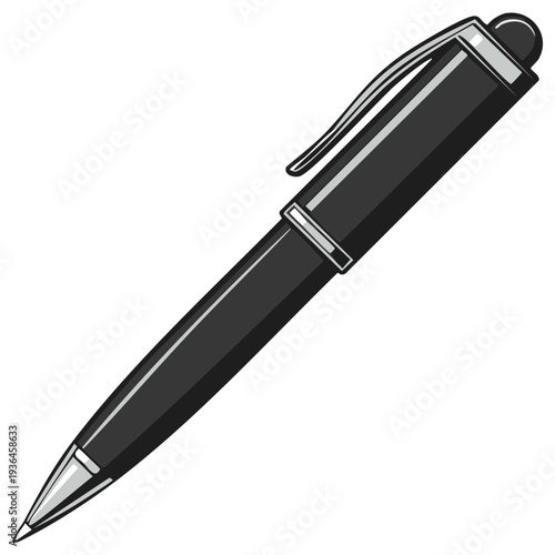 Isolated Black Ballpoint Pen Icon for Writing Tools and Office Supplies