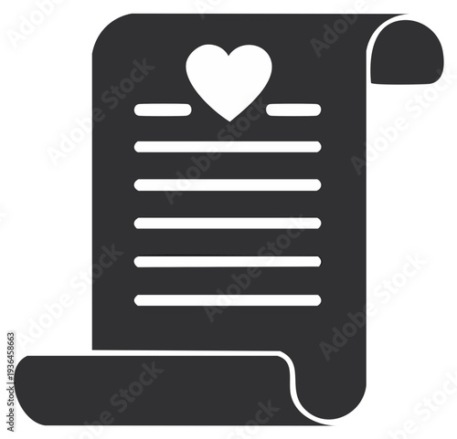 Scroll with Heart Graphic Document of Love and Romance Romantic Expression