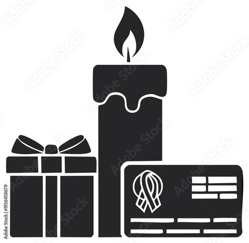 Candle gift and credit card silhouette symbolizing memorial donation or remembrance