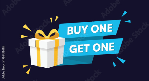 Buy one get one free promotion label set for retail store and online shopping deals with limited time special offers and seasonal marketing campaign