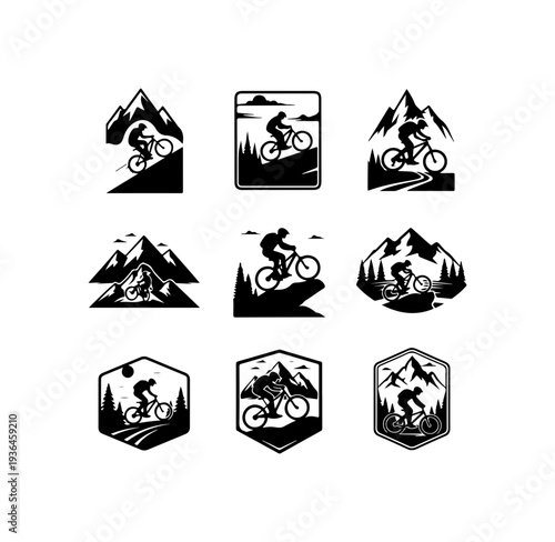 Adventure Motorcycle Mountain Sports Icons Set