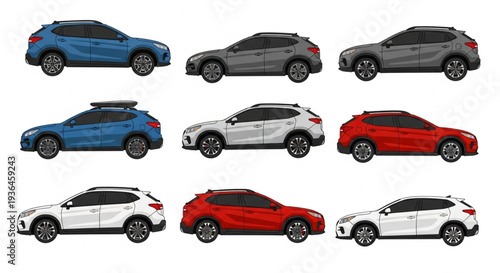 Various Colored Cars Side View.