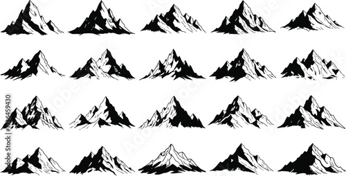 Mountain icon set nature landscape adventure travel symbol collection