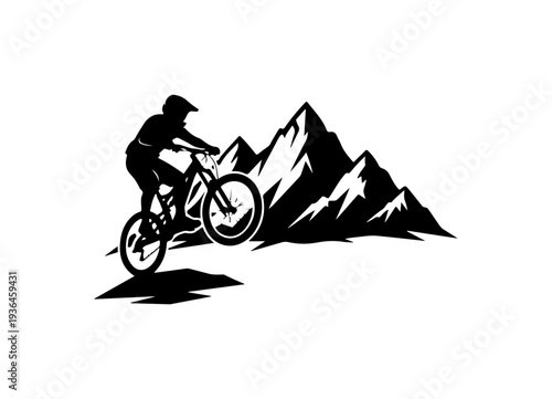 Mountain Biker Conquering Peaks Silhouette