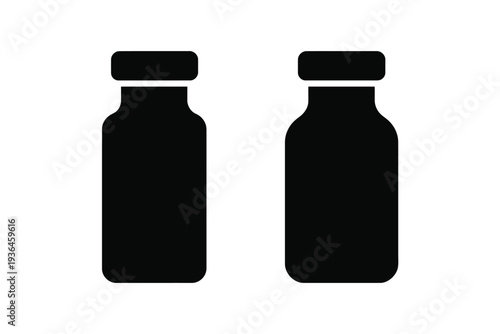 Two black medicine bottles with white caps black bottles