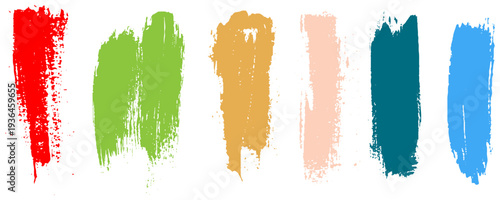 Colored highlighter bold horizontal lines set. Brush drawn vector stripes with dry brush texture. Colored marker highlight underline strokes. Scribble charcoal thick long isolated lines.