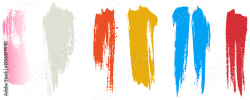 Colored highlighter bold horizontal lines set. Brush drawn vector stripes with dry brush texture. Colored marker highlight underline strokes. Scribble charcoal thick long isolated lines.