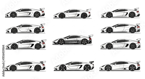 Sports Cars Silhouette Vector Illustrations.