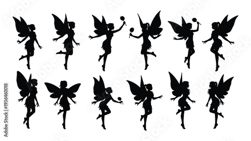 A group of fairy silhouettes in various poses