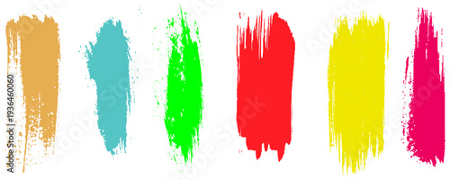 Collection of colorful paint bold brush strokes, hand drawn thick grunge lines and rectangle shapes. Sketchy bold vertical lines.