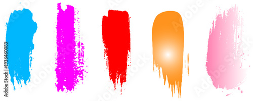 Collection of colorful paint bold brush strokes, hand drawn thick grunge lines and rectangle shapes. Sketchy bold vertical lines.