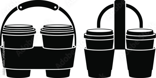 Black and white coffee cup carrier with four cups