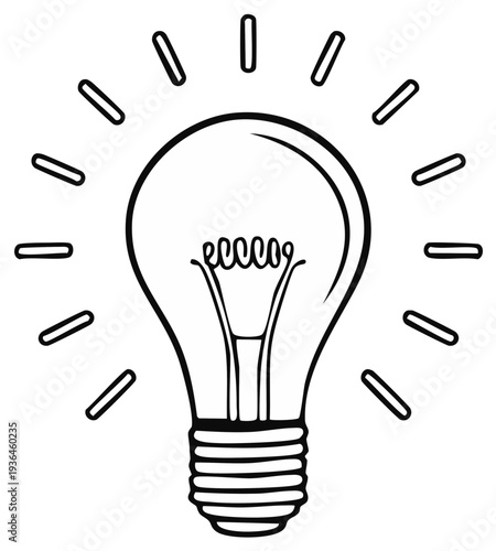 Hand Drawn Illustration of a Glowing Incandescent Light Bulb Emitting Rays of Inspiration