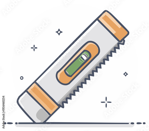 Illustration of a handheld drywall saw with level, carpentry tool, work equipment isolated